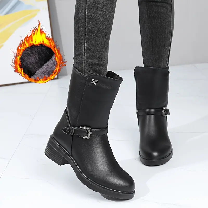 Aurora - Bota De Couro Feminina Aveludada