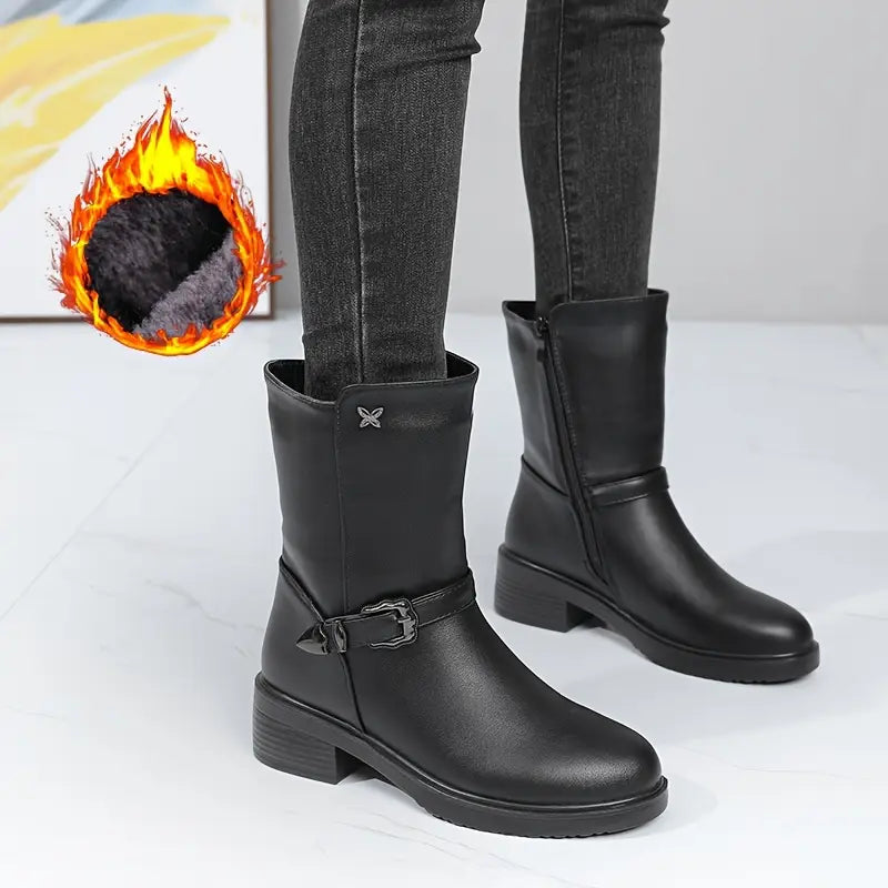 Aurora - Bota De Couro Feminina Aveludada