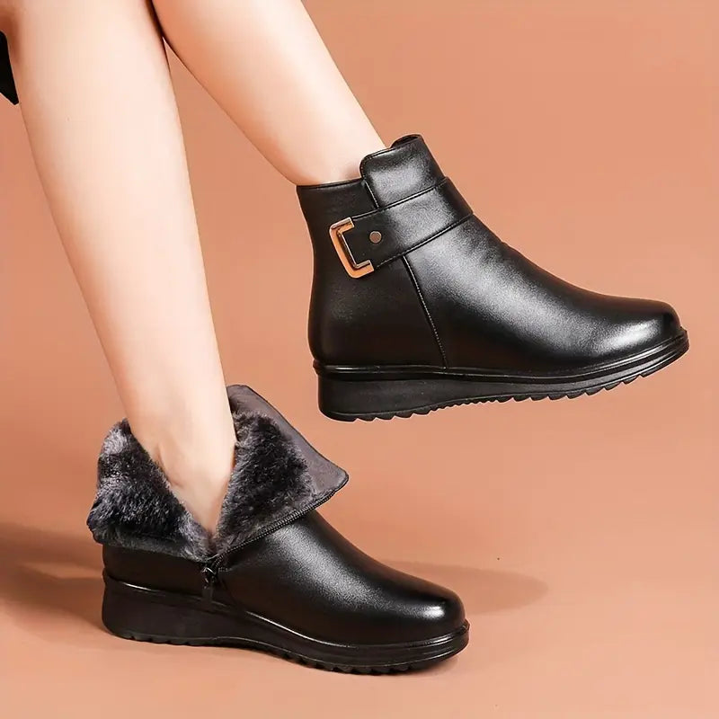 Luna - Bota De Couro Feminina Aveludada Impermeável