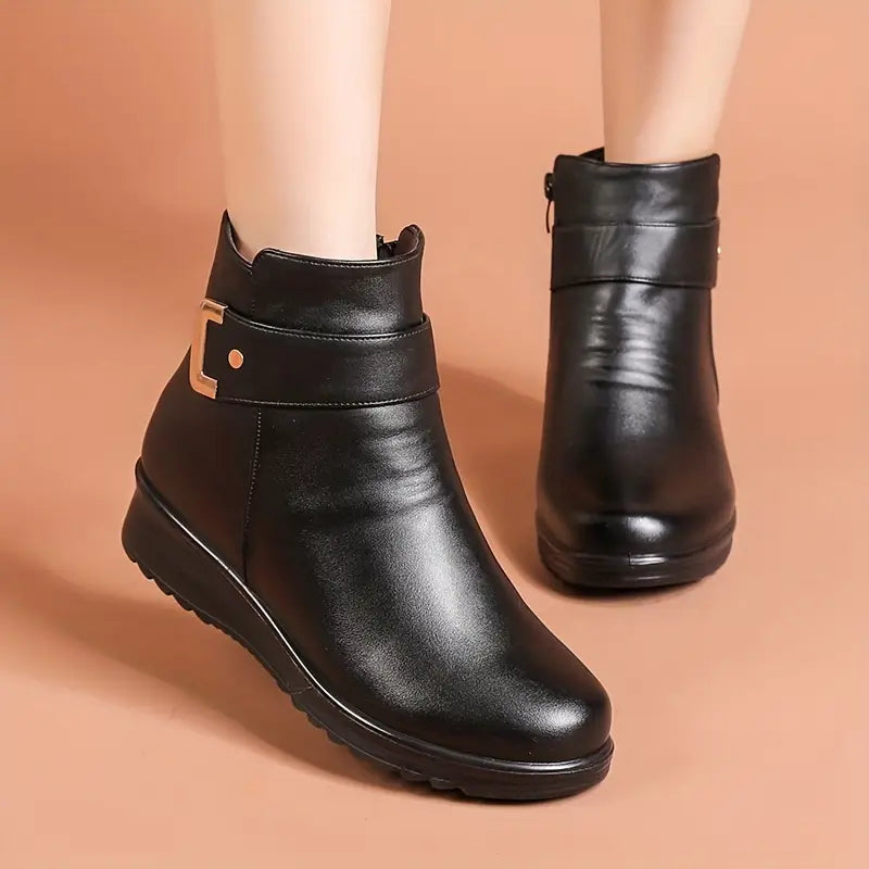 Luna - Bota De Couro Feminina Aveludada Impermeável
