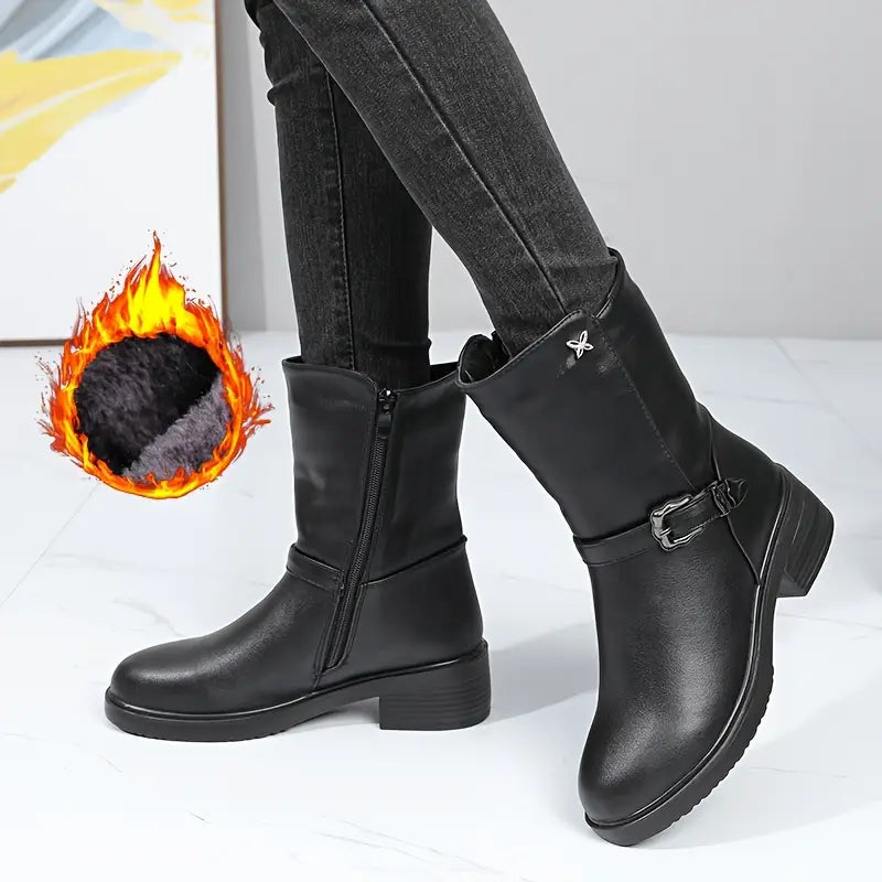 Aurora - Bota De Couro Feminina Aveludada