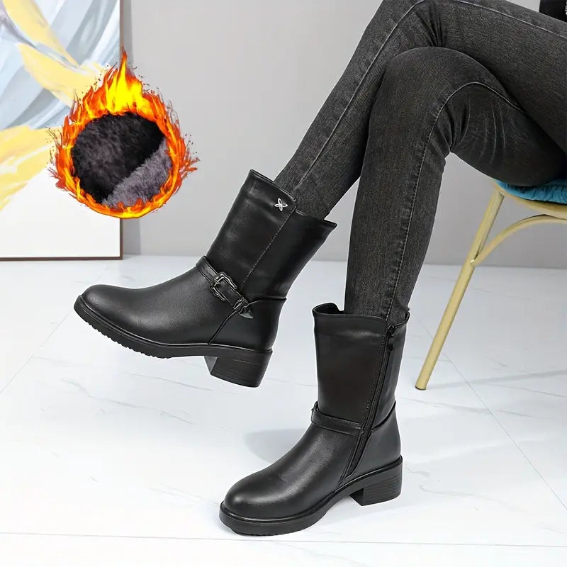 Aurora - Bota De Couro Feminina Aveludada
