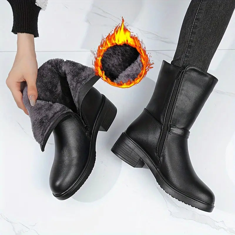 Aurora - Bota De Couro Feminina Aveludada