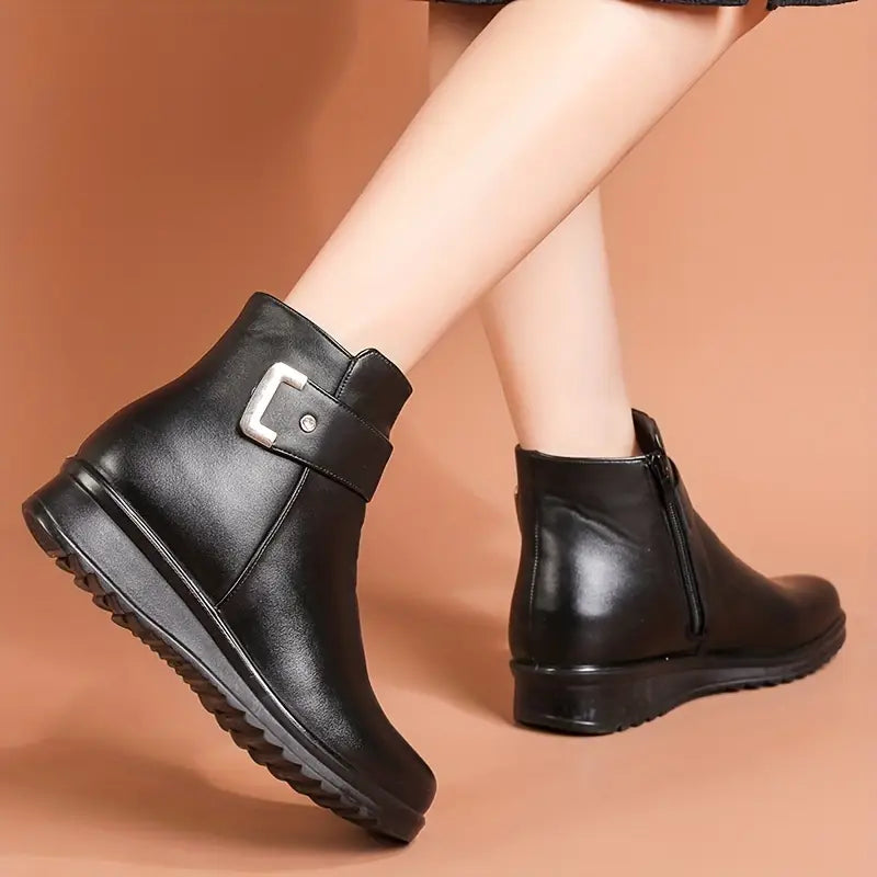 Luna - Bota De Couro Feminina Aveludada Impermeável