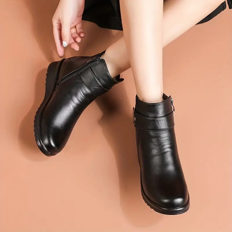 Luna - Bota De Couro Feminina Aveludada Impermeável