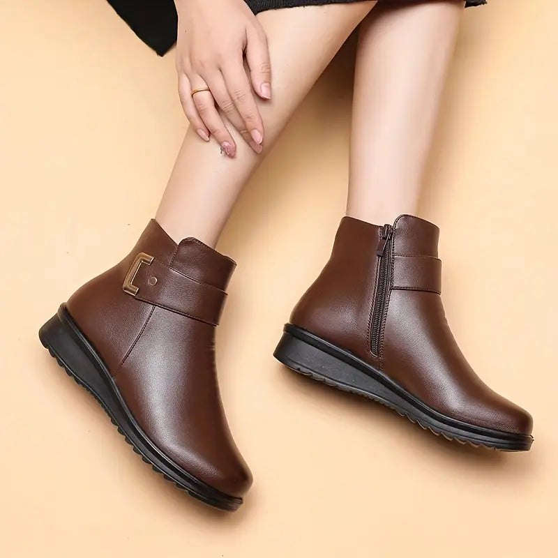 Luna - Bota De Couro Feminina Aveludada Impermeável