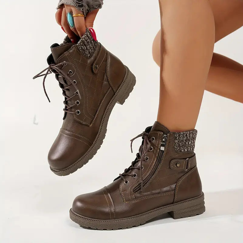 Valentina - Bota De Couro Feminina Aveludada Impermeável