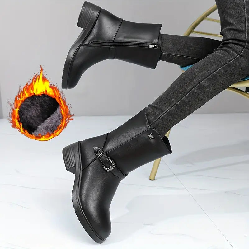 Aurora - Bota De Couro Feminina Aveludada